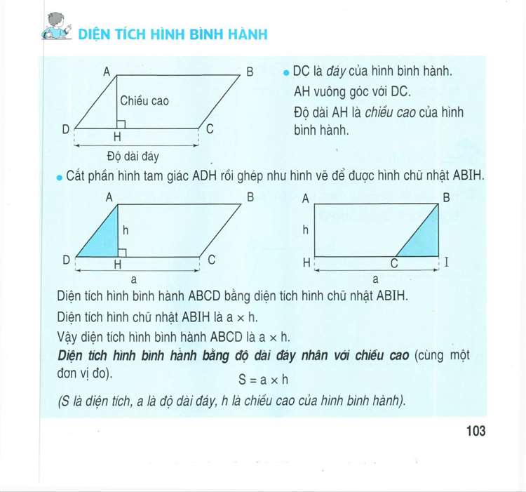 Tính diện tích hình bình hành lớp 4